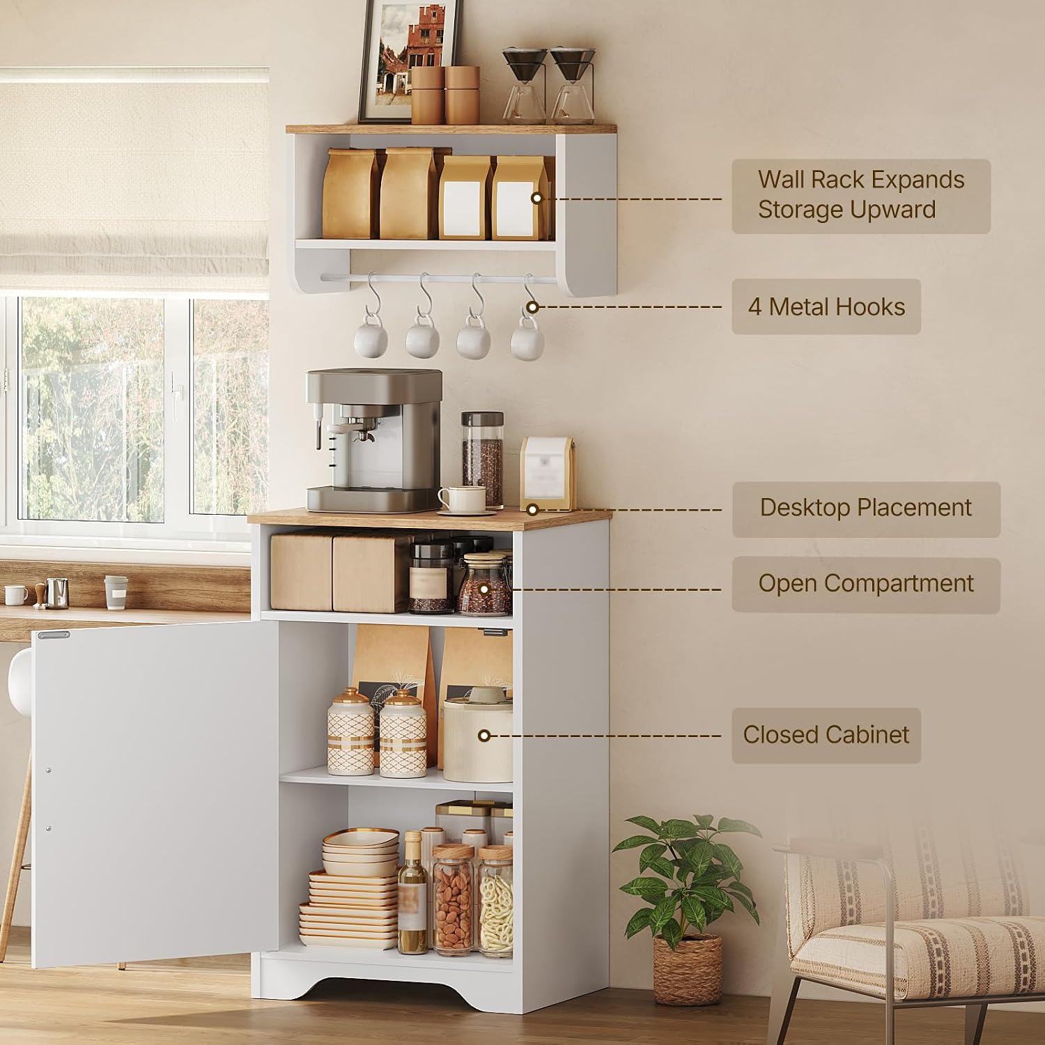 YATINEY Coffee Bar Cabinet, Buffet Cabinet with Storage, Adjustable Shelf