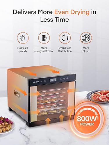 Miniatura 3 de FOHERE Máquina deshidratadora de alimentos, control de temperatura de 176 F, deshidratador de 800 W con 8 bandejas de acero inoxidable, gran espacio