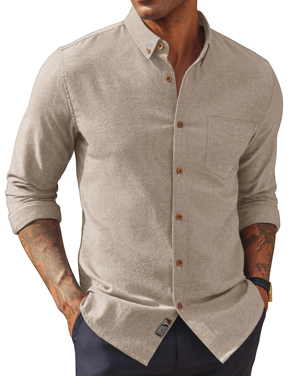 PJ PAUL JONES Mens Classic Fit Linen Shirts Long Sleeve Button Down Business Casual Shirts