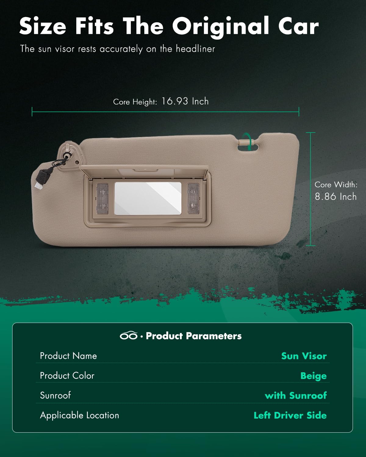 Beige Left Driver Side Car Sun Visor With Sunroof for 2006-2008 For Nissan For Murano,Replacement Assembly 96401-CC22B (with mirror)