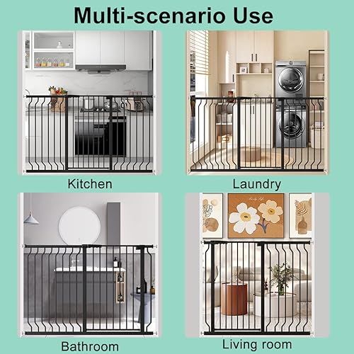 Miniatura 6 de ALLAIBB Puerta negra de 40.55 pulgadas extra alta de 29.92 a 62.60 pulgadas para bebé, montada a presión, seguridad para niños pequeños, puertas de