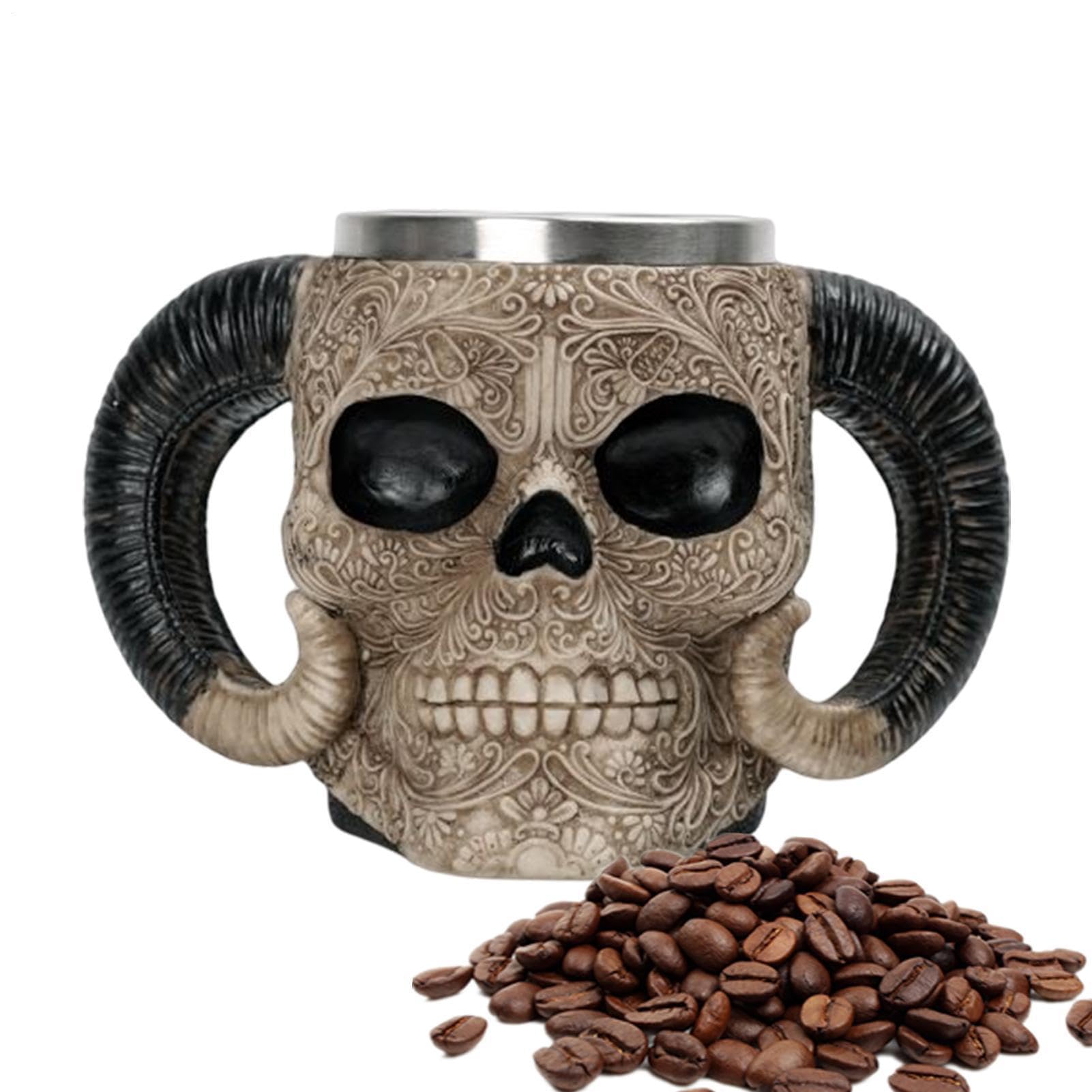 Generisch da caffè con teschio, in resina, da tè e birra | capacità, motivo su entrambi i lati, da caffè per bere al bar, regalo per la festa del papà