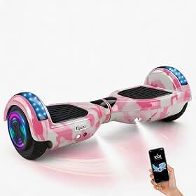 Egazza Hoverboard Skate1 Elétrico 6,5” com Bluetooth e Rodas LED, Scooter de Equilíbrio para Crianças e Adolescentes, Camuflagem Rosa