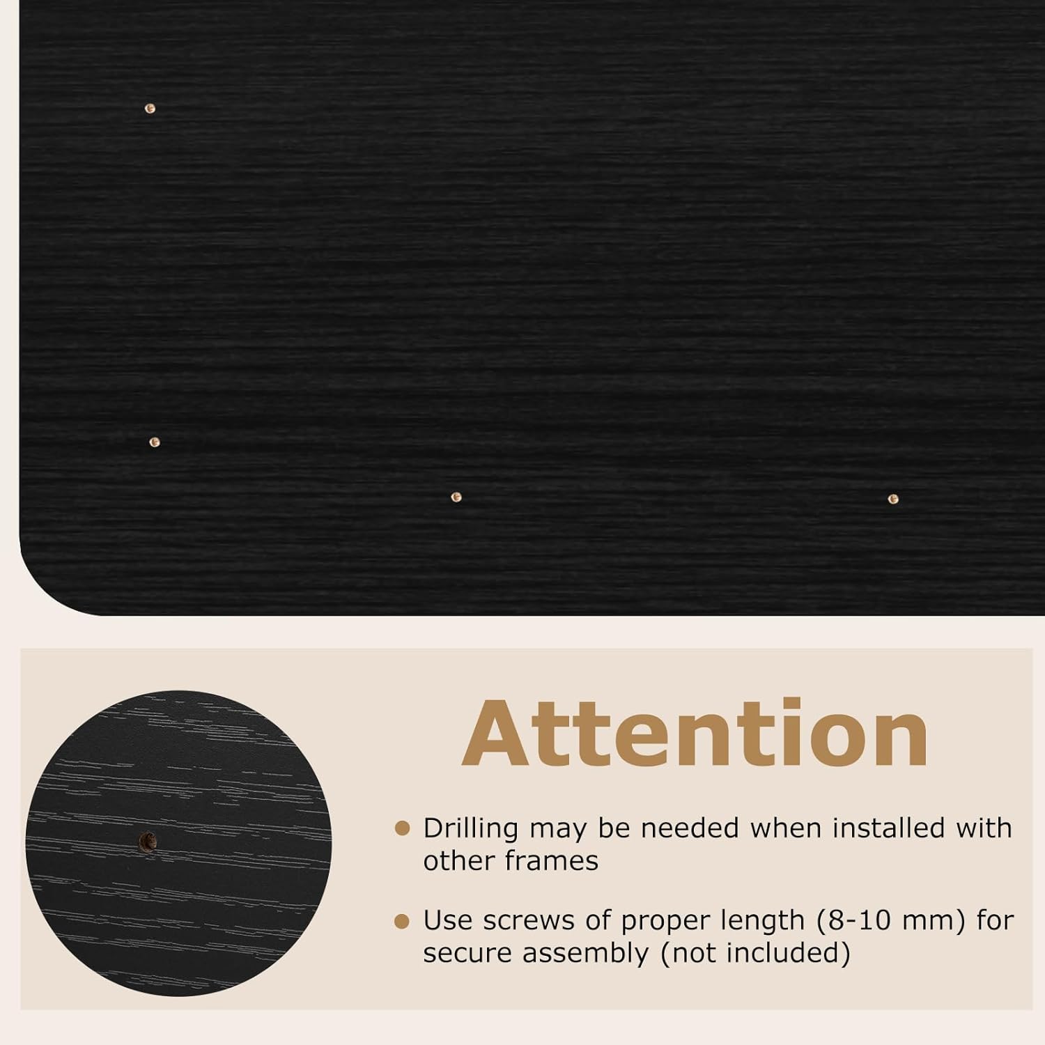 Giantex Universal Wood Table Top, 48 x 24 inch Solid One-Piece Desk top for Standard & Sit to Stand Height Adjustable Home Office Desk Frame, Rectangular Countertop Tabletop with 2 Cable Holes, Black