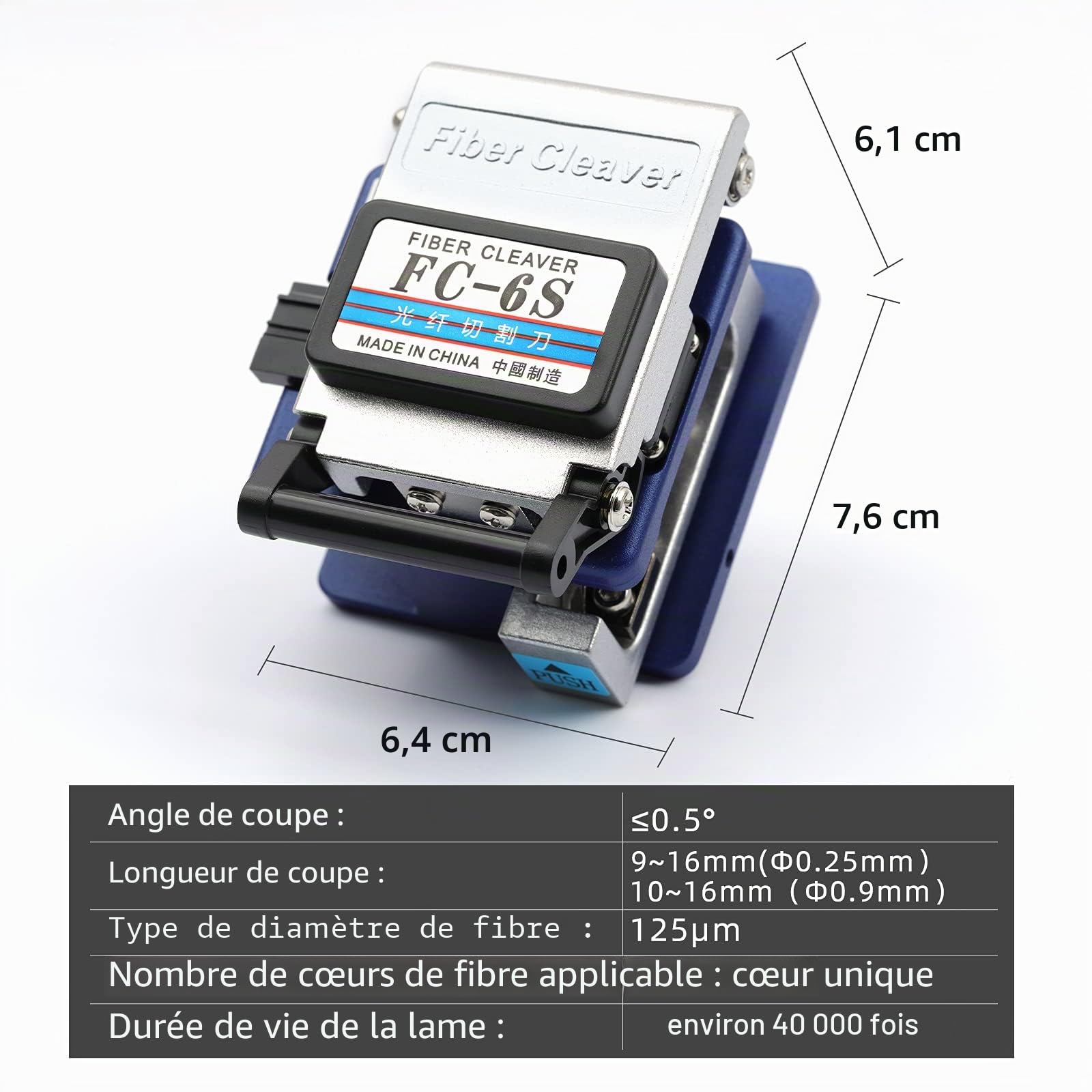 Cliveuse fibre optique FC-6S pour Sumitomo – avec 36000 coupes et revêtement, diamètre : 250 um – 900 um, lames 12 positions, matériel fibre utilisé en FTTH.