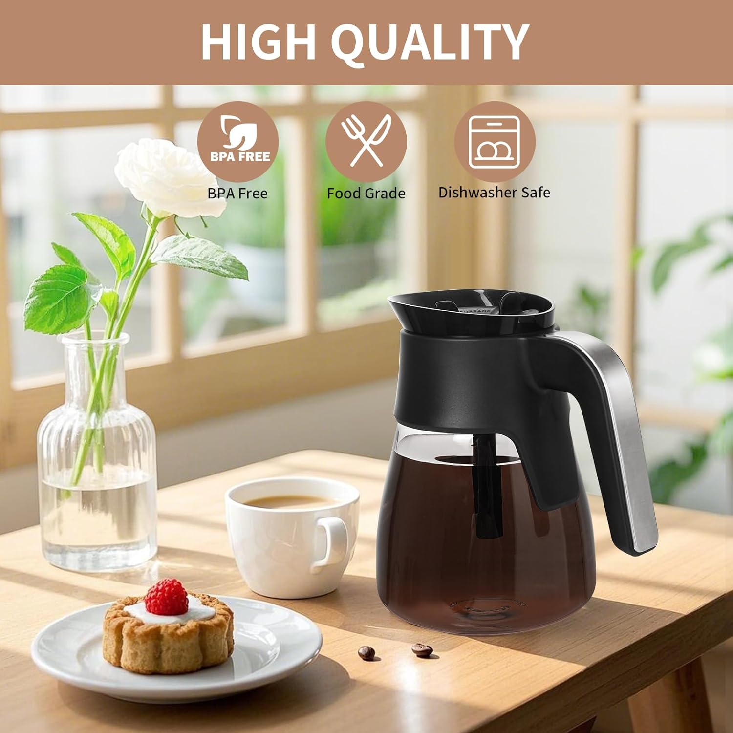 10-Cup Coffee Pot Replacement for CM401 Ninja Coffee Maker, Glass Coffee Carafe Compatible with CM371 CP301 CM300 CM400 CF091,Ninja Coffee Pot Replacement with Brew-Through Lid & Sturdy Handle