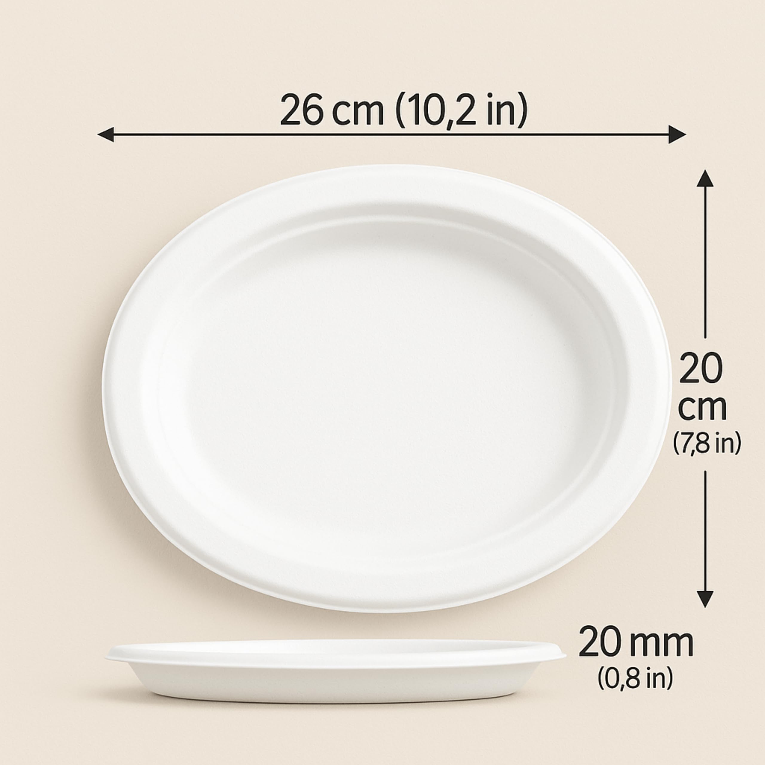 [20 x 26 cm - 125 piezas platos ovalados planos, biodegradables compostables ecológicos de bagazo - desechables, resistentes y reciclables, ideales para fiestas, catering, eventos