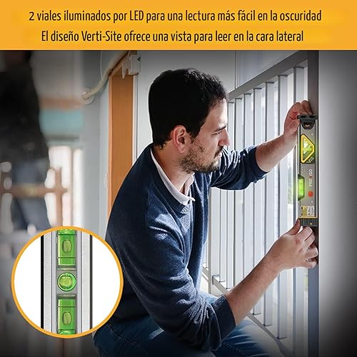 Miniatura 4 de PREXISO Nivel láser 2 en 1 de 12 pulgadas de nivel de burbuja con luz, punto de alineación de 100 pies y línea de nivelación de 30 pies, herramienta