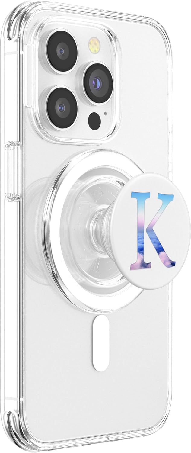 Blue Pink Ombre Letter K Monogram On a White Pattern PopSockets MagSafe PopGrip for iPhone