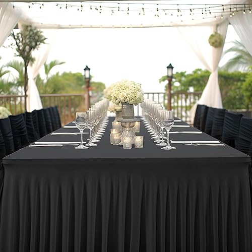 Miniatura 8 de Paquete de 6 manteles de elastano negro para mesas rectangulares de 6 pies, fundas de mesa de elastano elásticas de 6 pies, mesas rectangulares sin