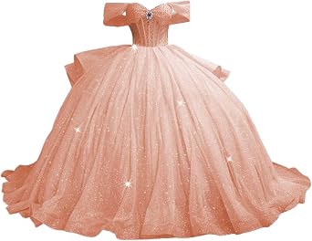 Rhinestone Quinceanera Dresses with Bow Off Shoulder XV Dress | Beaded Sweet 16 Dresses with Train, Off Shoulder Tulle Ball Gown, Puffy Vestido de 15 anos, Available in US 0-26W