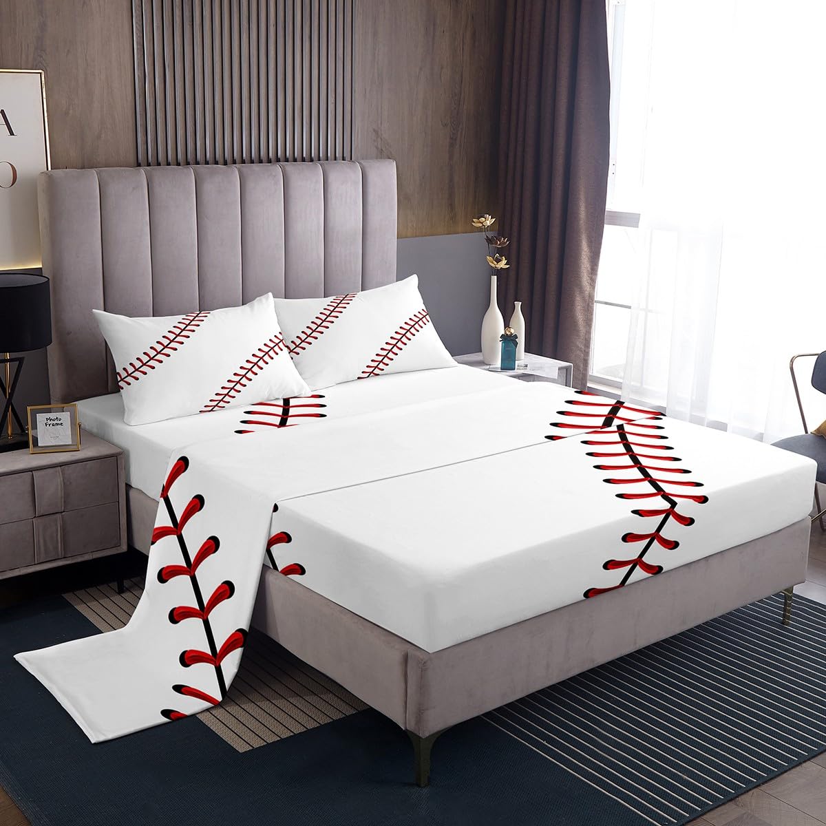 Housse de couette patchwork baseball 3 pièces literie sport enfant