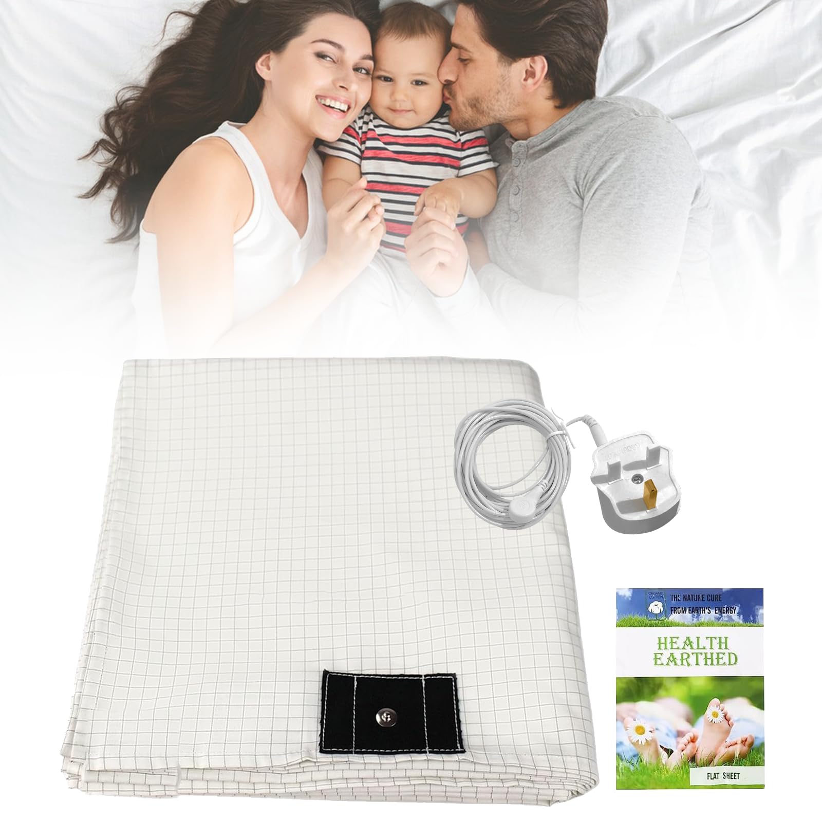 Grounding Mat Earthing UK, Grounding Bed Sheet with 10% Silver Fiber & 90% Organic Cotton for Improved Sleep Natural Wellness and Healthy Earth Energy Mat (198×203CM)