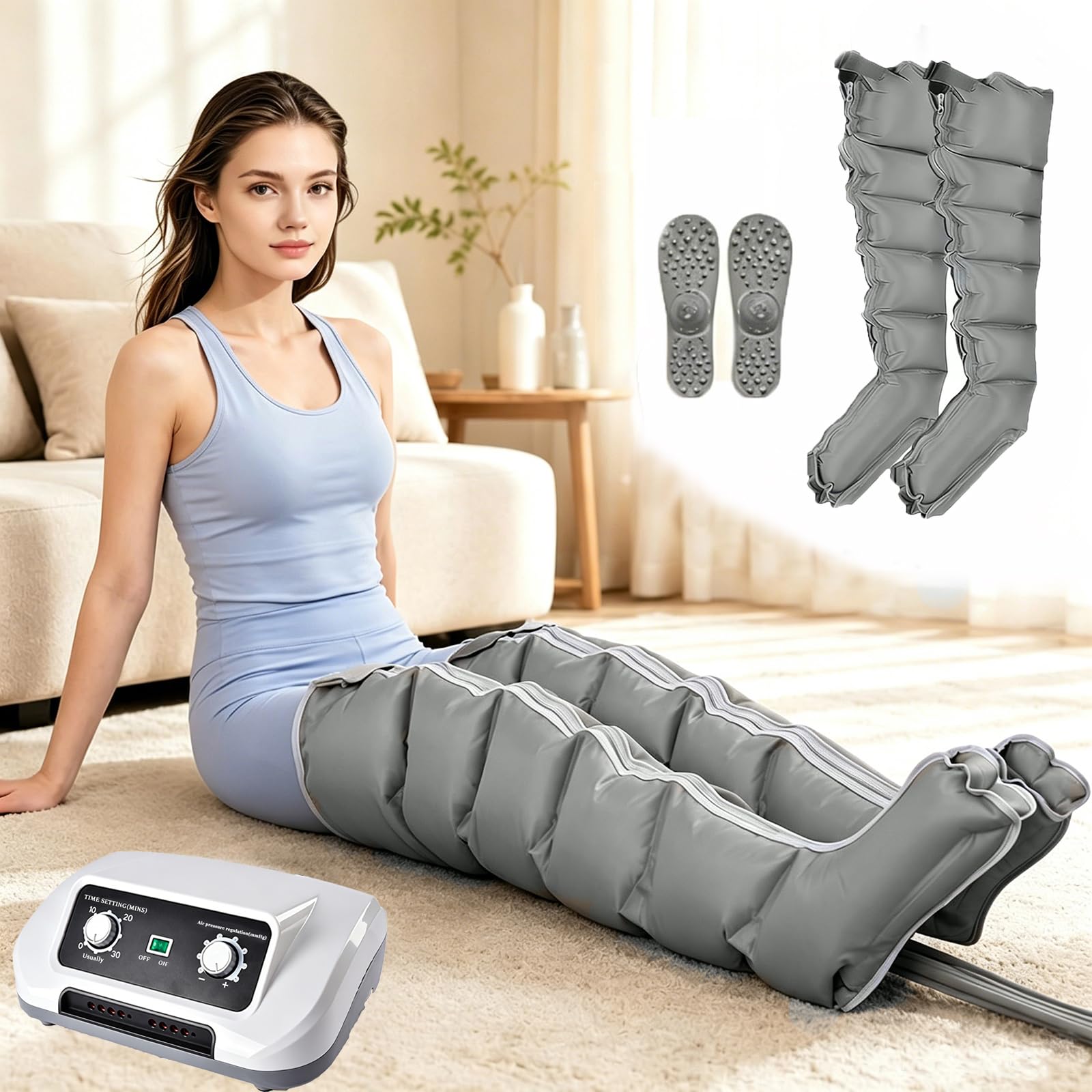 Botas de Presoterapia con Compresión para Piernas en Casa | Cubre Muslos, Pantorrillas y Pies, Ideal para Deportistas, Corredores y Personas Activas tras el Ejercicio