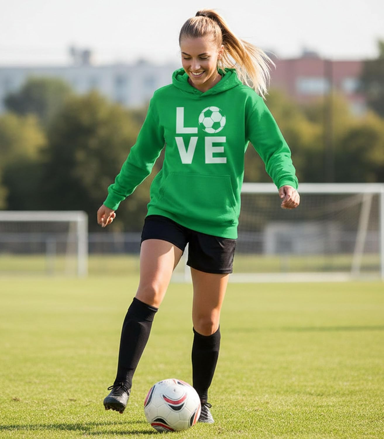 Tstars Love Soccer Hoodie - Sporty Hoodies for Women & Teen Girls - Apparel Gift Idea for Coaches Fans Players