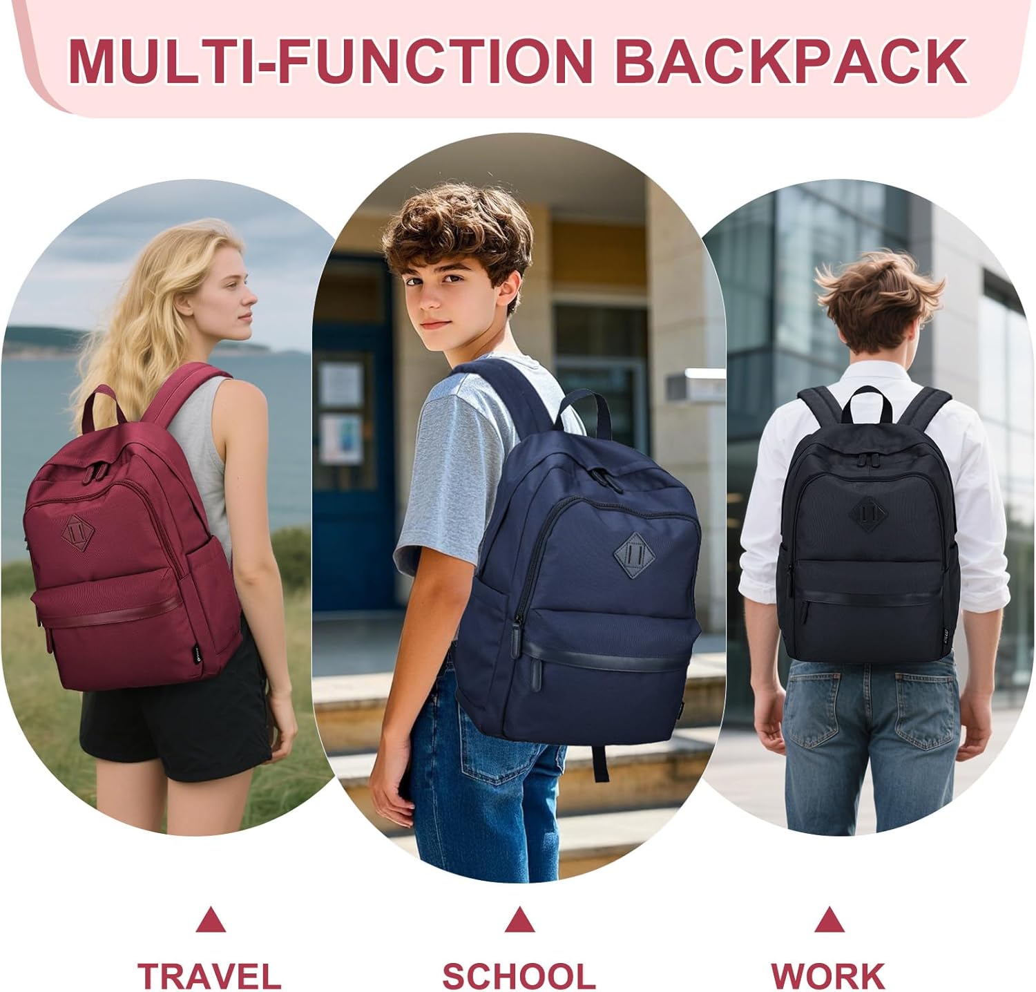 RAVUO Backpack for Women, Water Resistant School Bookbag with 15.6 inch Laptop Compartment Casual College Schoolbag Daypack for Teen Girls,Red - Image 6