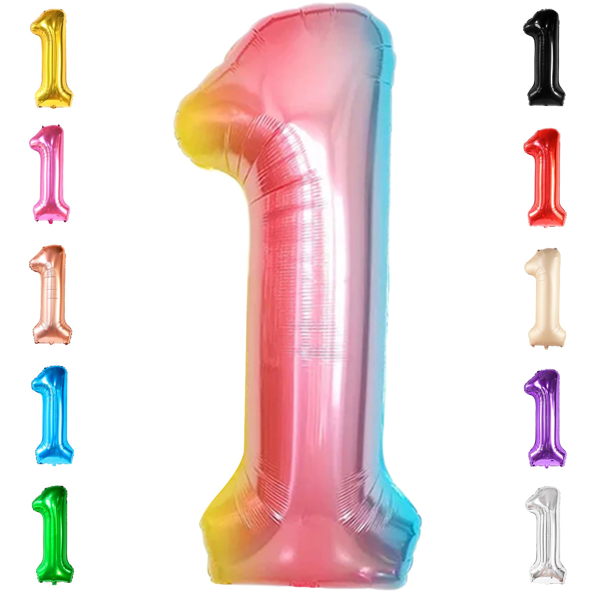 KatchOn, Giant 40 Inch, Rainbow Number 1 Balloons - Number One Balloon for First Birthday | Rainbow 1 Year Old Balloons | First Birthday Decorations
