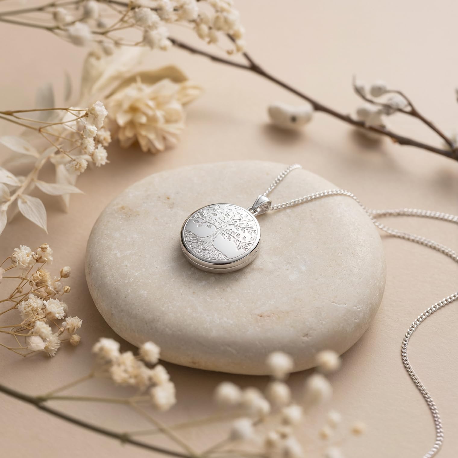 Alexander Castle Collier Médaillon Arbre de Vie en Argent Sterling 925 pour Femmes et Filles - Médaillon 2 photos - 22 mm - Chaîne en Argent de 45 cm - Coffret cadeau