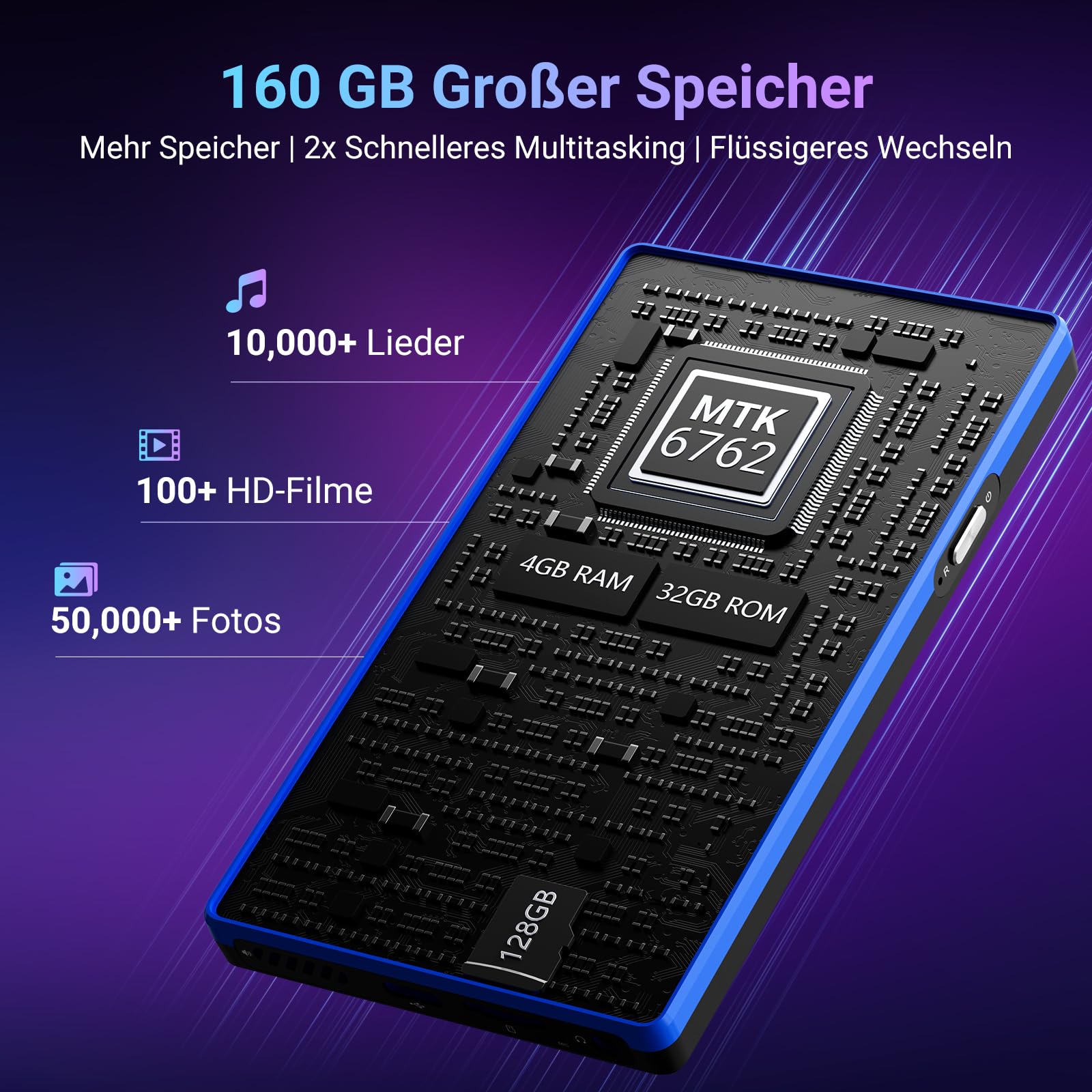 MECHEN 160GB MP3 Player Spotify, 5,0 Zoll Bluetooth Android 13 MP4 Player WLAN, Elternmodus, FM Radio, Amazon Music Deezer Audible Kompatibel (X52-B)