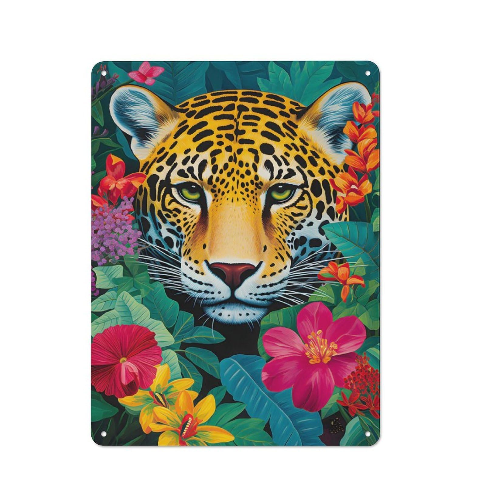 Junmoney Jaguar Tropical Bloom 40X30cm Rustic Metal Sign With For Guest Room Or Hallway, For Vintage Wall Decor Fans, For Metal Sign Collectors