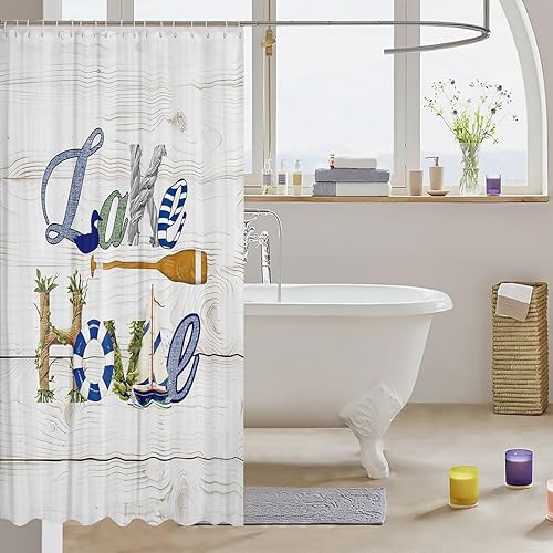 Miniatura 3 de Cortina de ducha con temática de lago, juego de cortinas de ducha para niños y adultos, cortina de baño con tema de navegación, cortinas