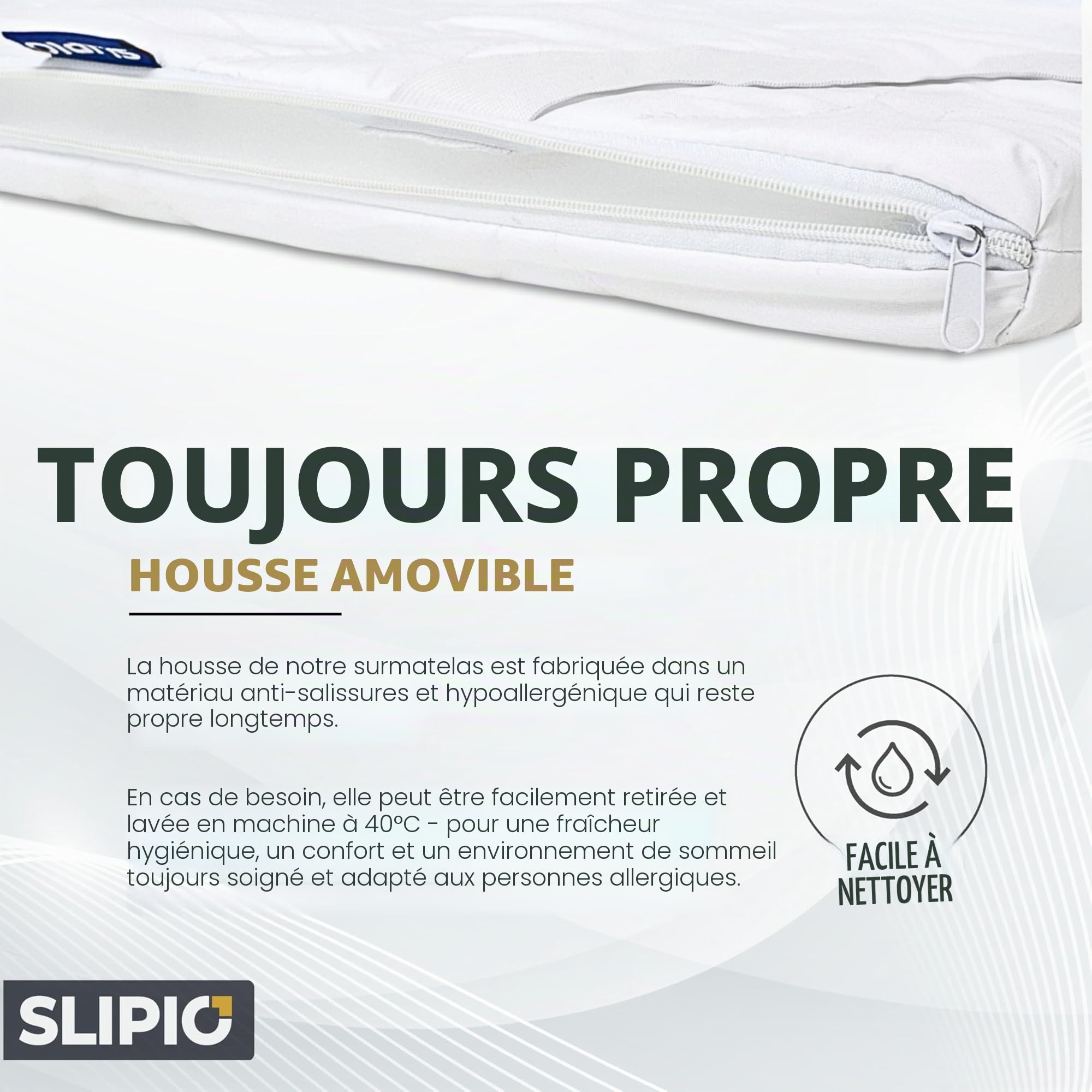 Surmatelas 130x190 cm | Hauteur 6 cm épais Topper de Matelas| Profil 5 Zones Massage Ergo+ Adaptation optimale du Corps | Housse Respirante & Lavable en Machine | Hypoallergénique Matelassé