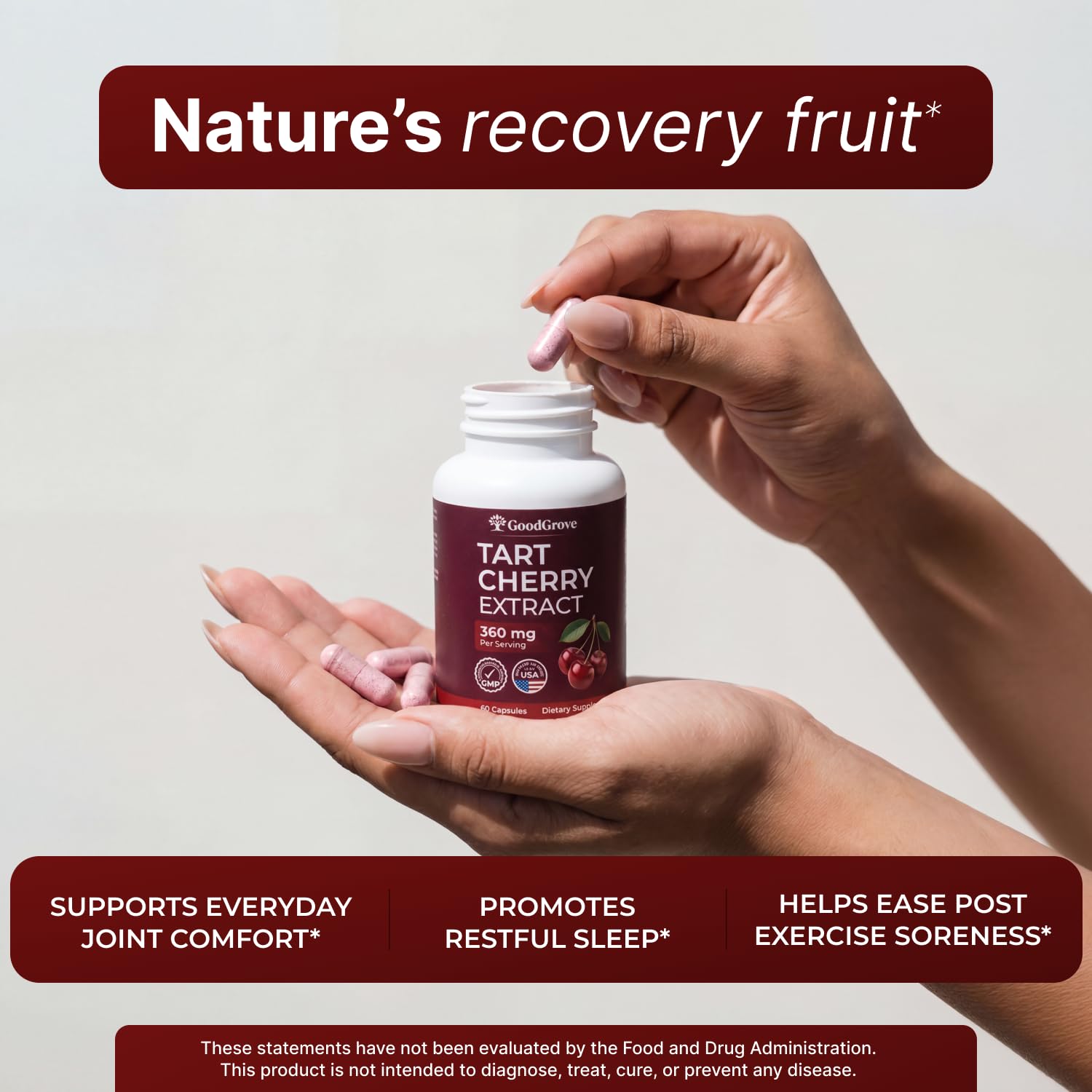 Montmorency Tart Cherry Capsules - Cold Pressed Tart Cherry Extract, 360mg Per Serving - Joint & Uric Acid Support - Vegan, Non-GMO, Gluten Free - 60 Count — Amazon image 3