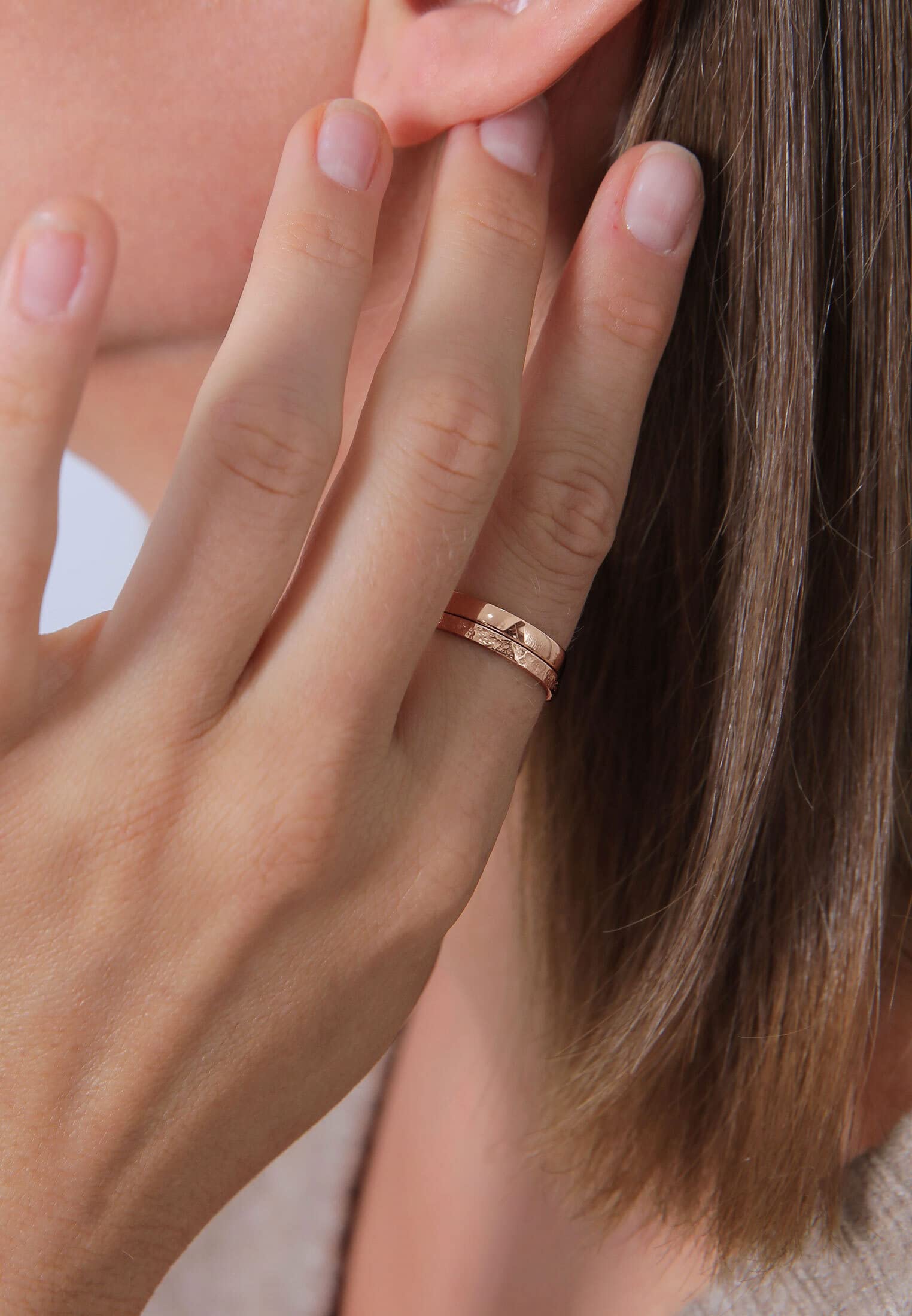 Elli Ring Damen Set Basic Look Gehämmert Kombinierbar 925 Silber