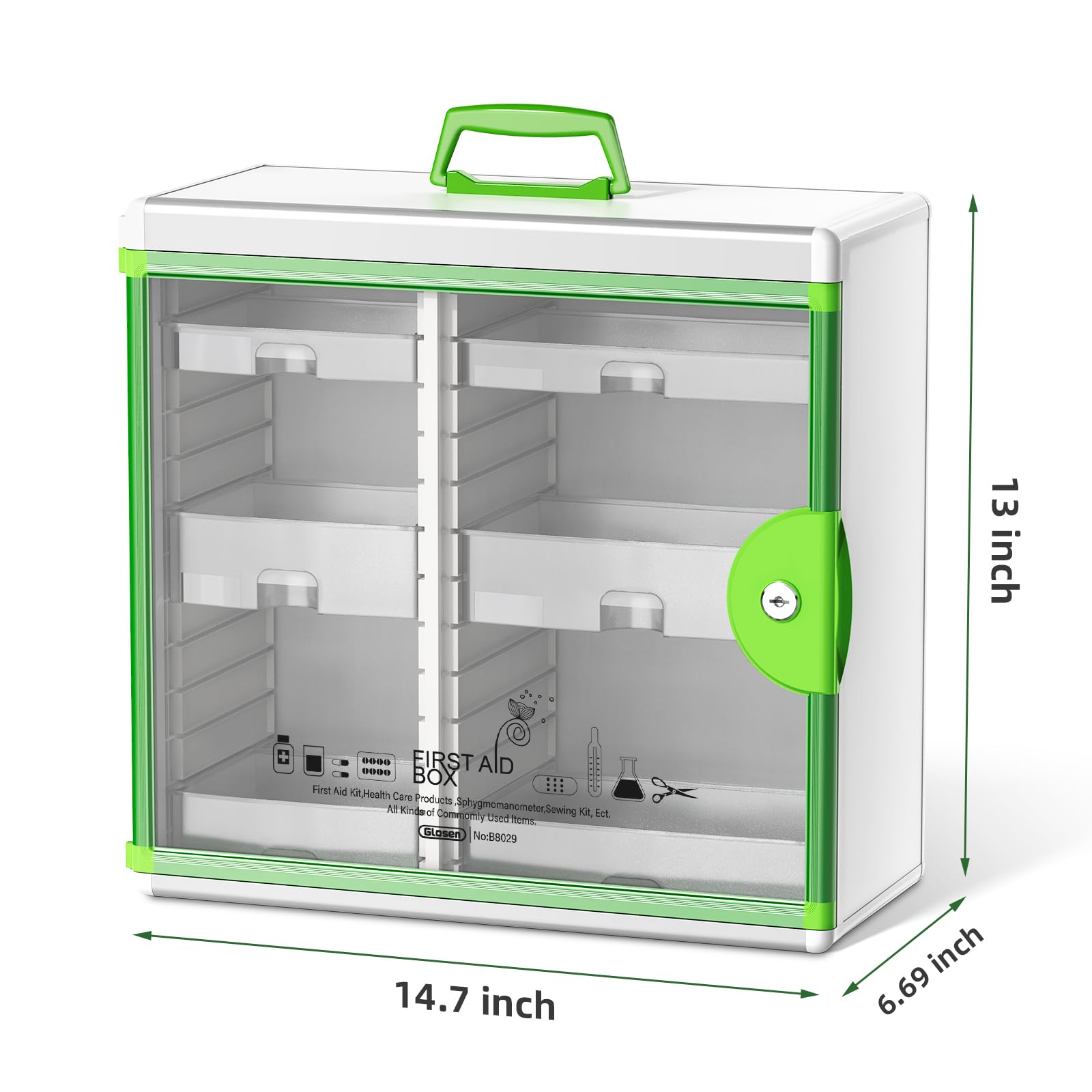 Glosen Medicine Cabinet Locking Medicine Cabinet Wall Mounted? Green 15x 6.7 x 13 Inch? Portable Storage Container Big Capacity
