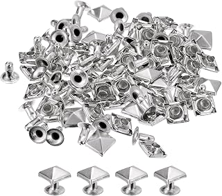 uxcell 50 Sets Spike Rivet, 7mm Pyramid Rapid Rivet Studs Square Punk Spikes Leathercraft Decoration for Clothing Belts Bags Shoes, Silver Tone