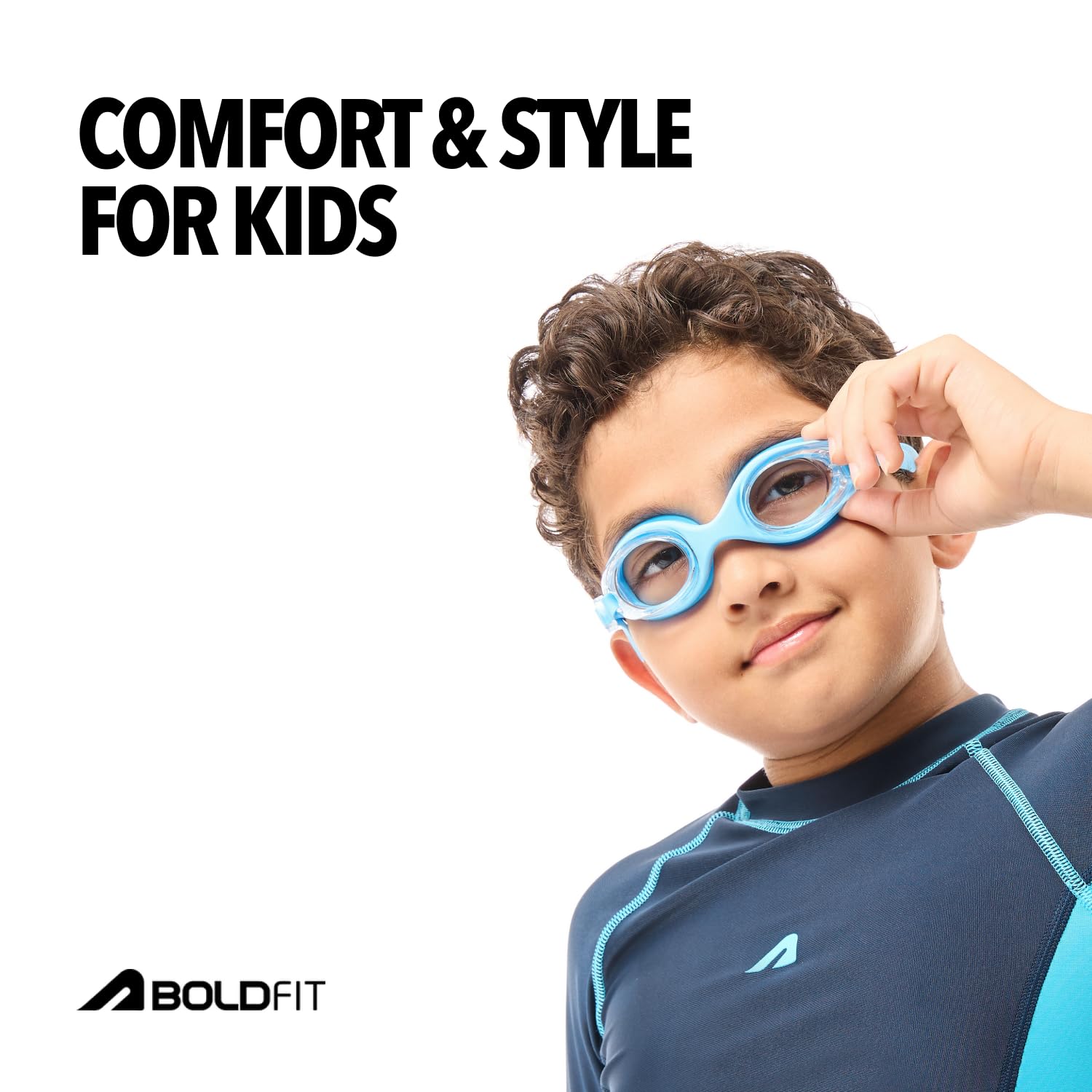 Boldfit Swimming Goggles for Kids, Boys With Adjustable Strap Goggles for Swimming, Swimming Goggles for Girls Air Tight Swim Goggles for Kids, Swim Goggles - Blue
