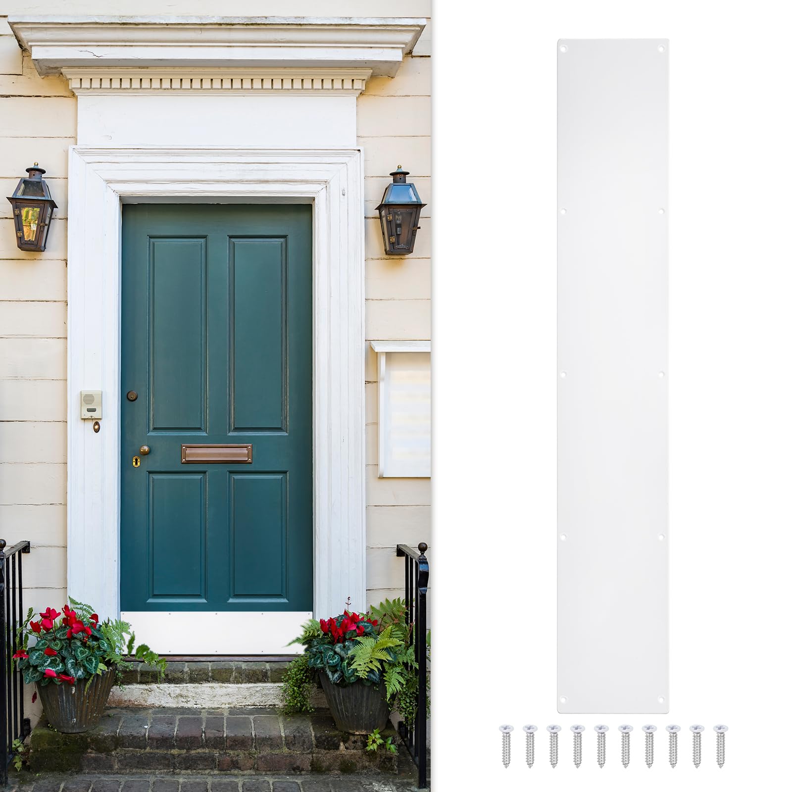 uxcell Placa de aluminio para puerta de 15 x 86 cm, 1,5 mm de grosor, para puerta delantera exterior o puerta trasera, color blanco (paquete individual)
