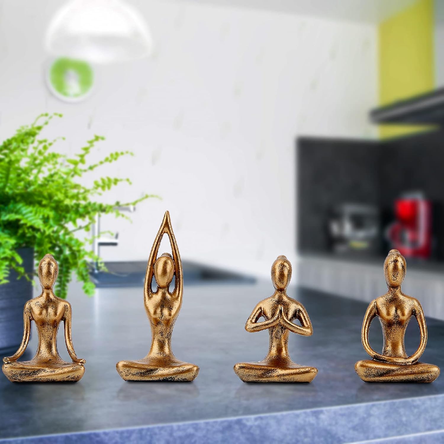 Yoga Pose Statue Set (4 Pcs), Abstract Figurines for Shelf Decor, Zen Meditation Accessories for Home & Office, Spiritual Gift (Gold) Yoga Pose Statue Set (4 Pcs), Abstract Figurines for Shelf Decor, Zen Meditation Accessories for Home & Office, Spiritual Gift (Gold)