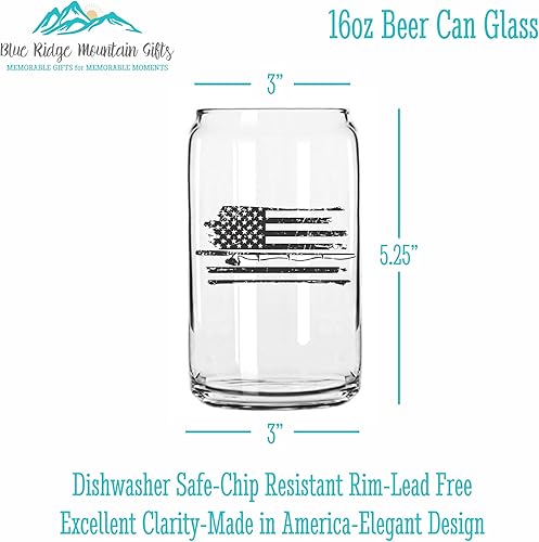 Miniatura 2 de Blue Ridge Mountain Gifts - Can Shaped Glass American Flag Fishing Rod Design 16 oz Glass Gift for Dad or Husband Fun Design Unique Drinking Glass
