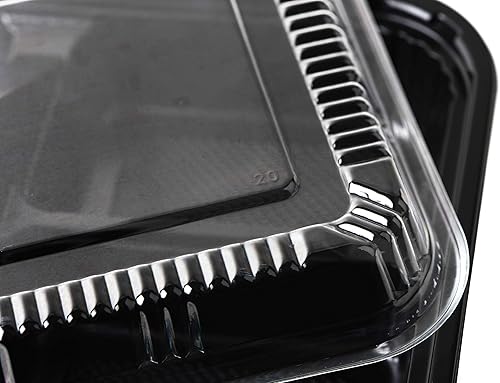 Miniatura 6 de [Paquete de 225] Contenedor desechable negro de 3 compartimentos con tapas, contenedor de preparación de comidas, caja Bento para almacenamiento de