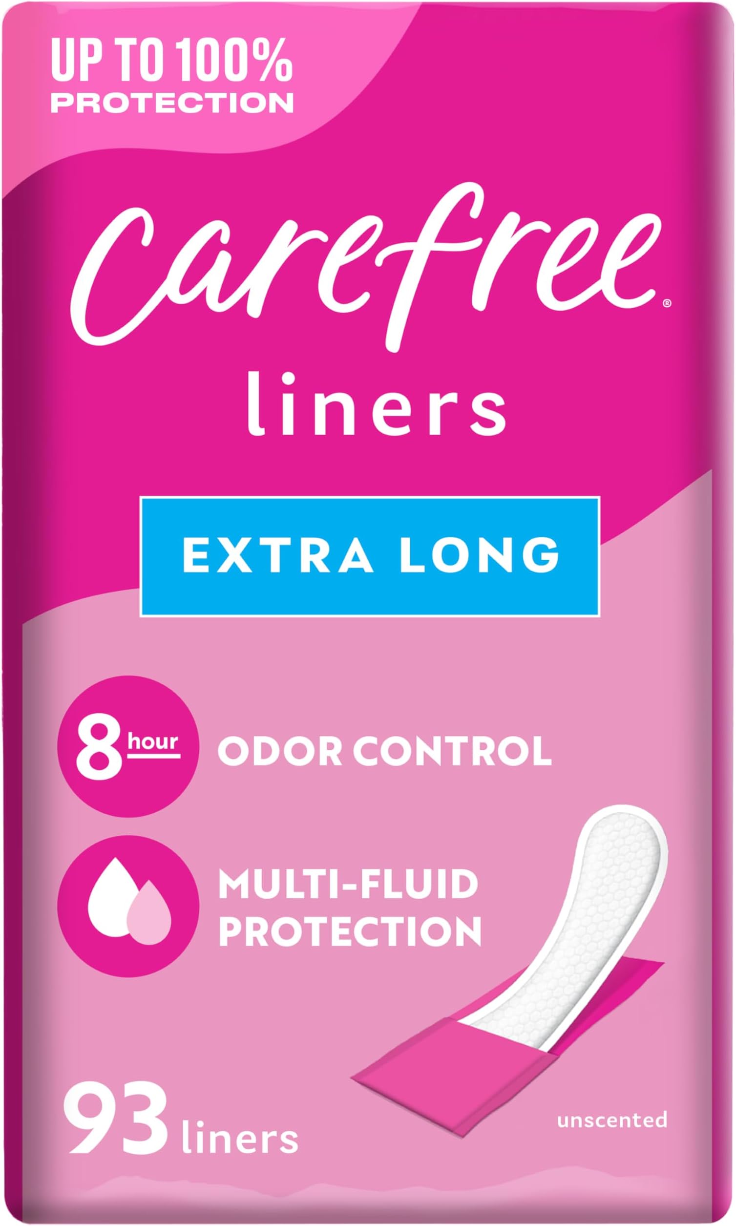 Carefree Acti-Fresh Thin Panty Liners, Extra Long, 93 Count (Pack of 1)