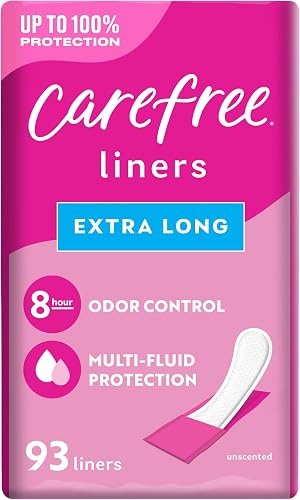 Carefree Panty Liners, Extra Long Liners, Wrapped, Unscented, 93ct (Packaging May Vary)