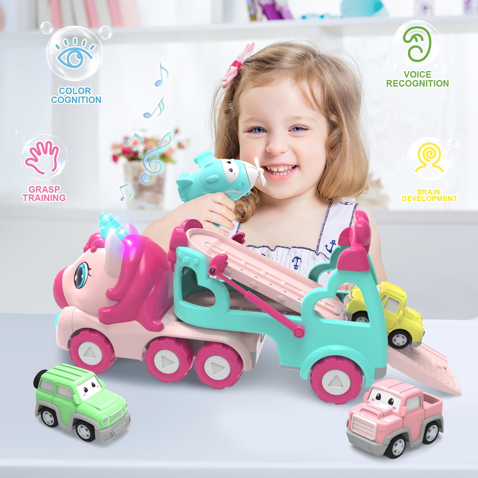 Camiones de Juguete para Aiñas 2 3 4 5 Años,Luces y Sonidos,Regalos Niña 2 3 4 Años - 4
