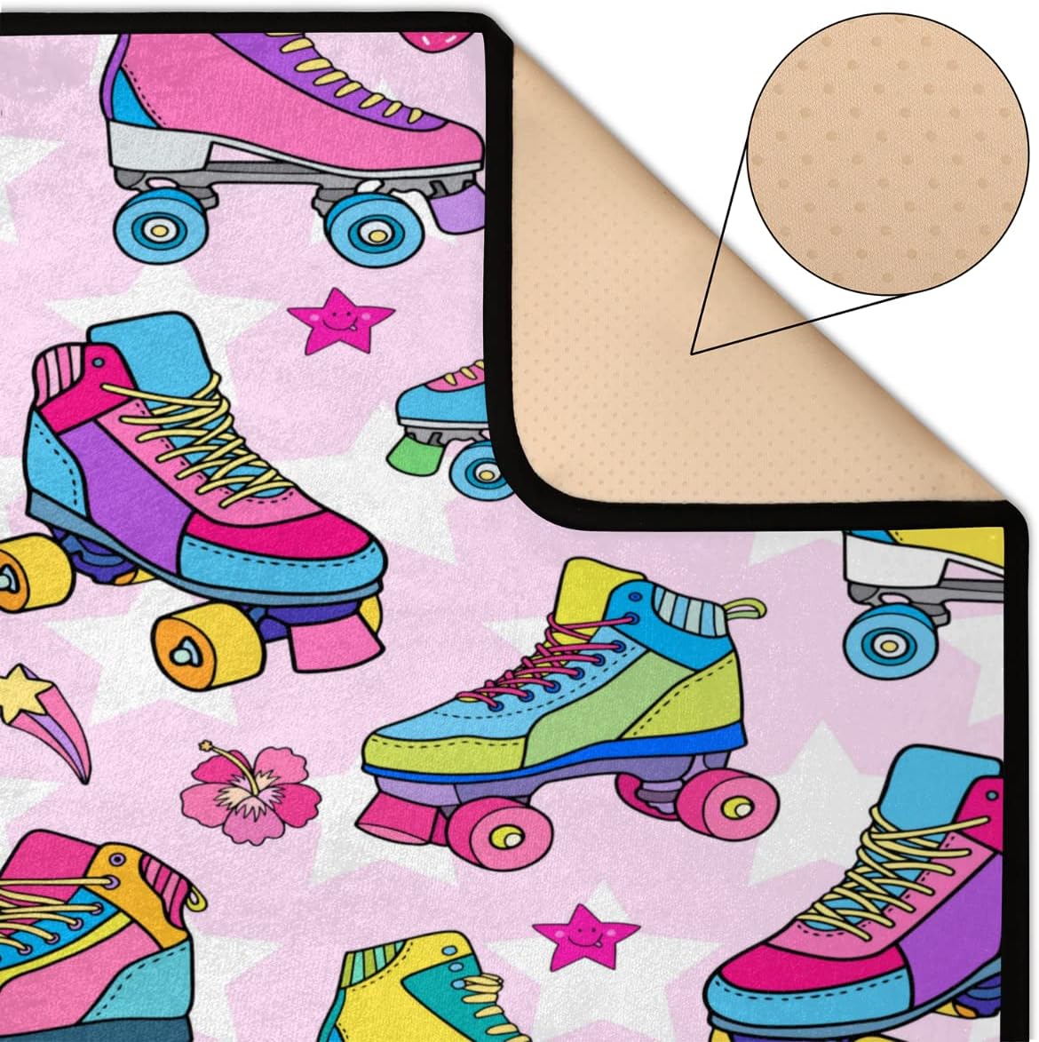 5' x 7' Colorful Roller Skates Seamless Vector Image Super Soft Area Rug for Kids Baby Nursery, Nursery Children Kids Girls Room Home Decorative, Anti Slip Backing Rugs for Living Room