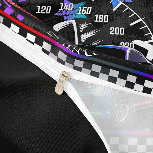 Vista 111 de Juego de ropa de cama de coche de carreras, avión, negro, gris, blanco, funda de edredón de coche deportivo de velocidad para niños, adolescentes
