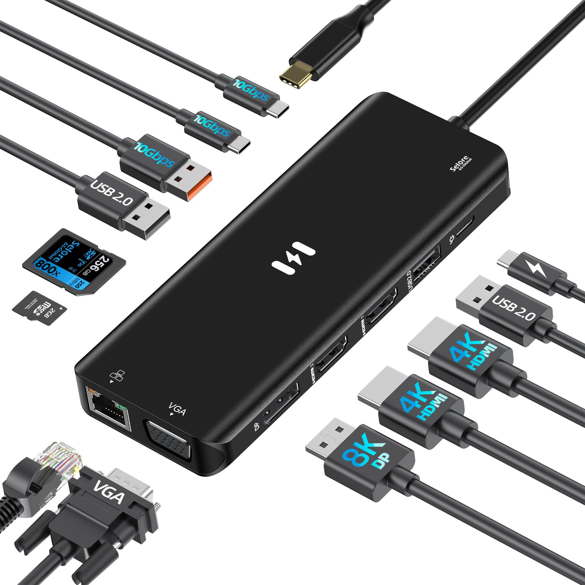 USB C Docking Station Dual Monitor 2 HDMI Multi monitor Laptop Dock USB C to Quad Monitor USBC Hub Multiport Adapter with 2 HDMI DP VGA PD 100W USB 2.0 for Dell HP Asus Microsoft — view 8