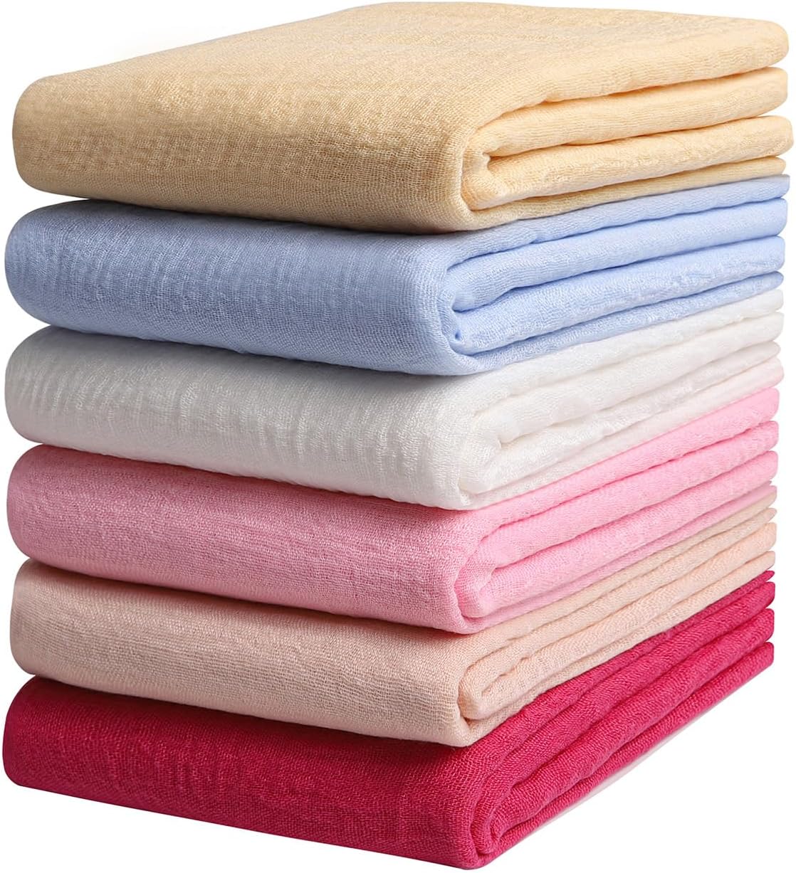 Febfim 6PCS Women Soft Cotton Linen Crinkle Scarves Shawl Fashion Muslin Ladies Priceable Hijab Head Scarf