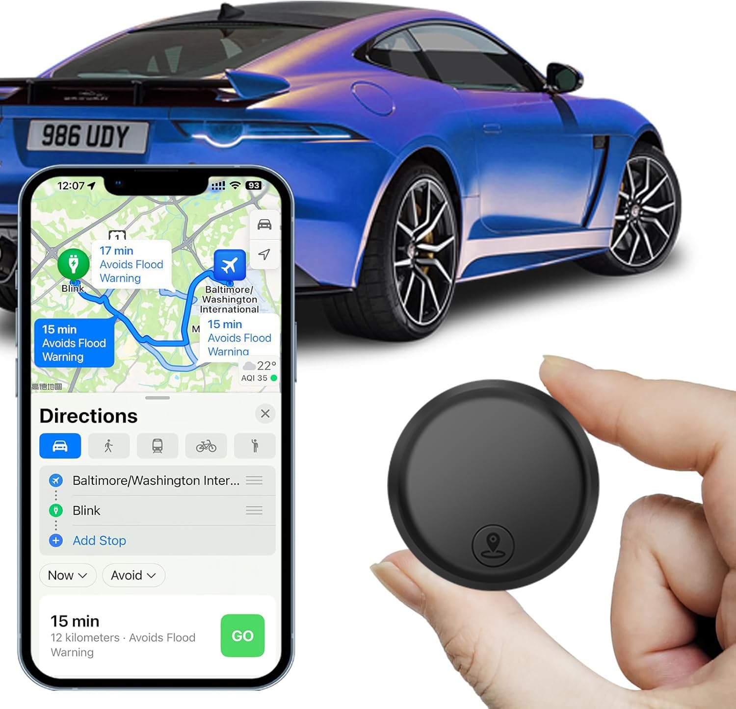 Traceur GPS Voiture,Tracker de Voiture(Compatible avec iOS et Android) Magnétique étanche Localisateurs D'Objets Bluetooth,Traceur GPS sans Abonnement,Tracker GPS pour Valises/Portefeuilles/Clés