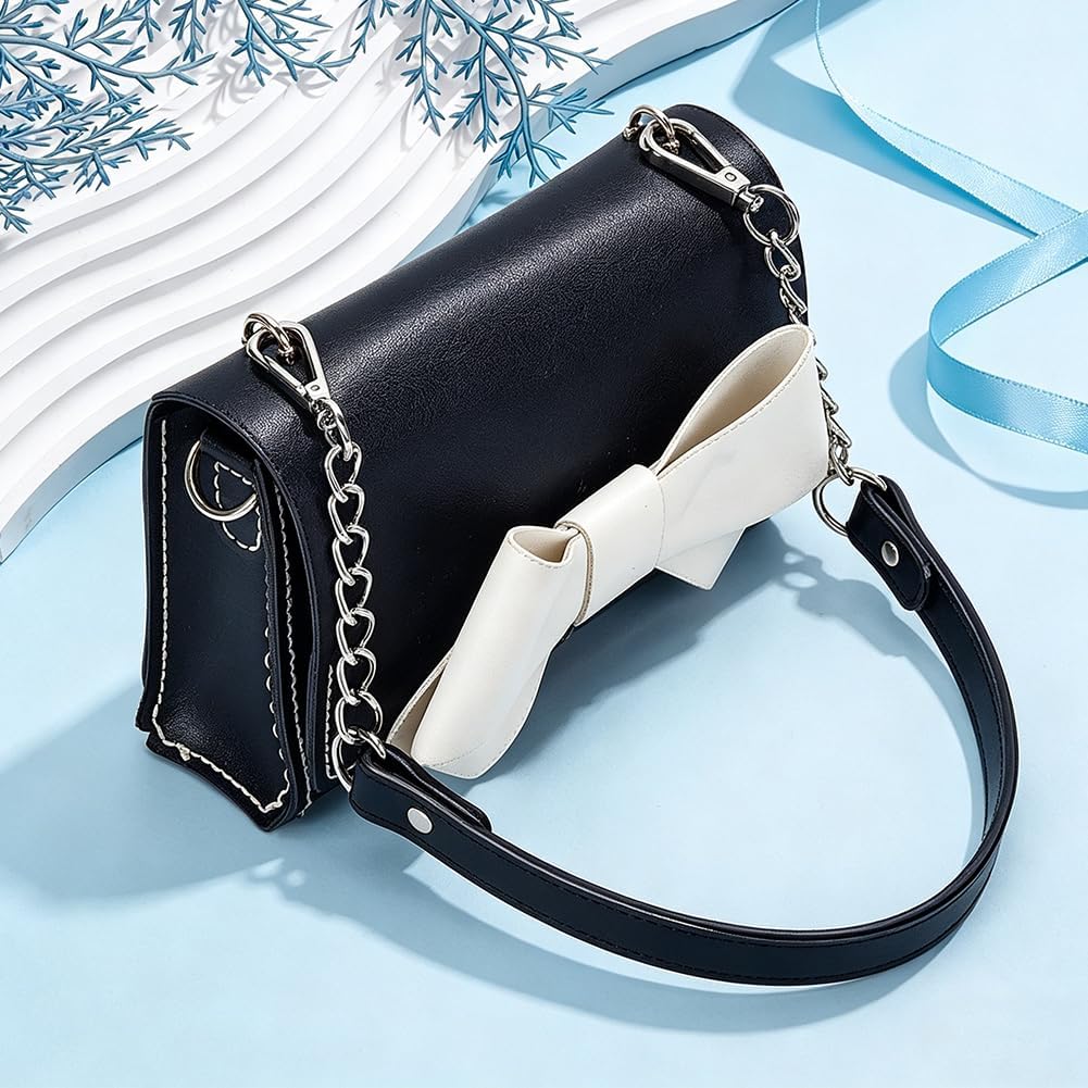 PH PandaHall 2pcs Silver Black Leather Purse Strap Handles Metal Bag Handles Replacement Chain with D Ring for Handbags Purses Wallet DIY Projects and Bag Repair Accessories, 23" Long image 4