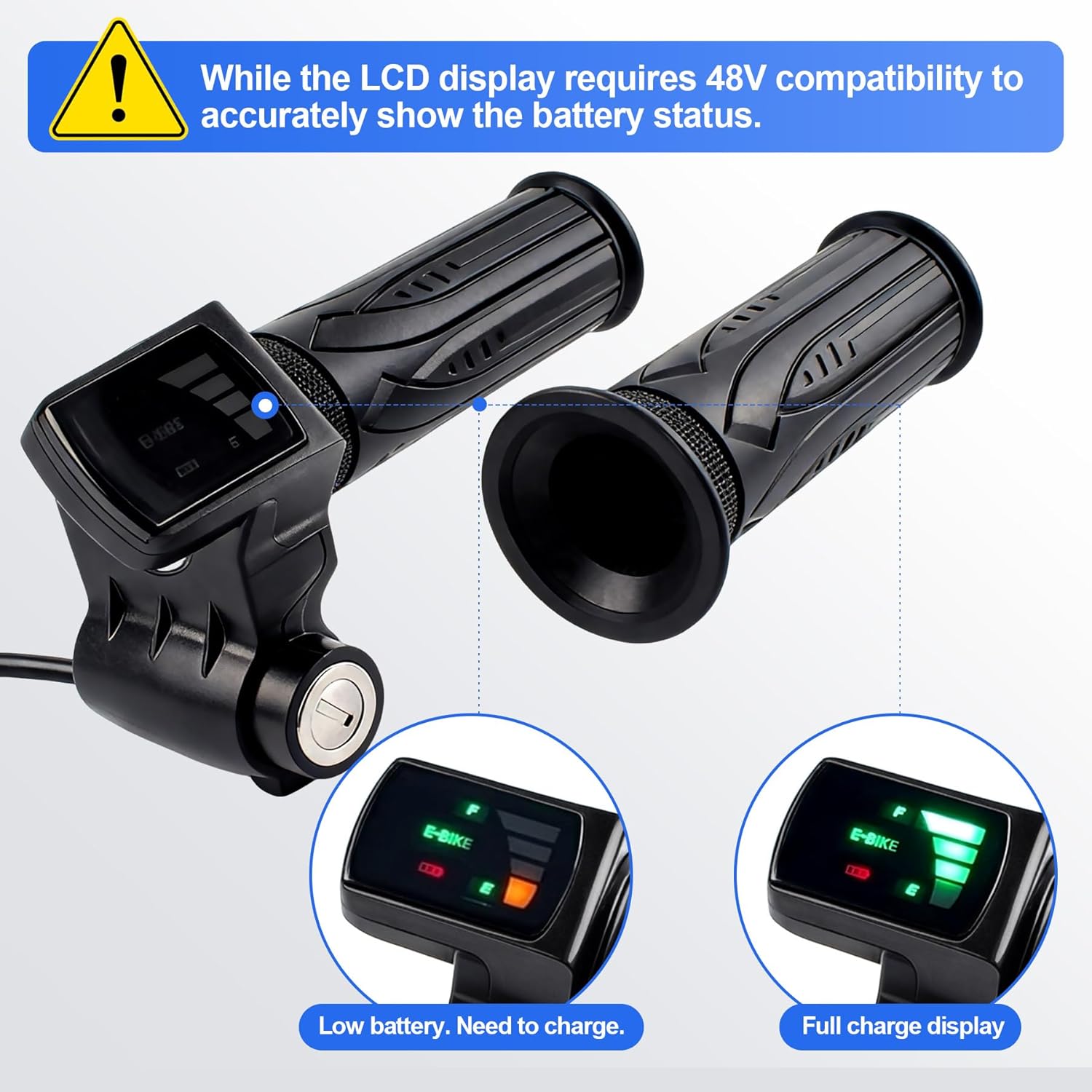 48V Ebike Full Twist Throttle,LCD Display and Key Lock, Universal Electric Bike Throttle Grip for Ridstar Q20/ Q20Lite / Q20Pro / H20 / H26 Pro / H20 Pro,Motorcycle Scooter Plug and Play