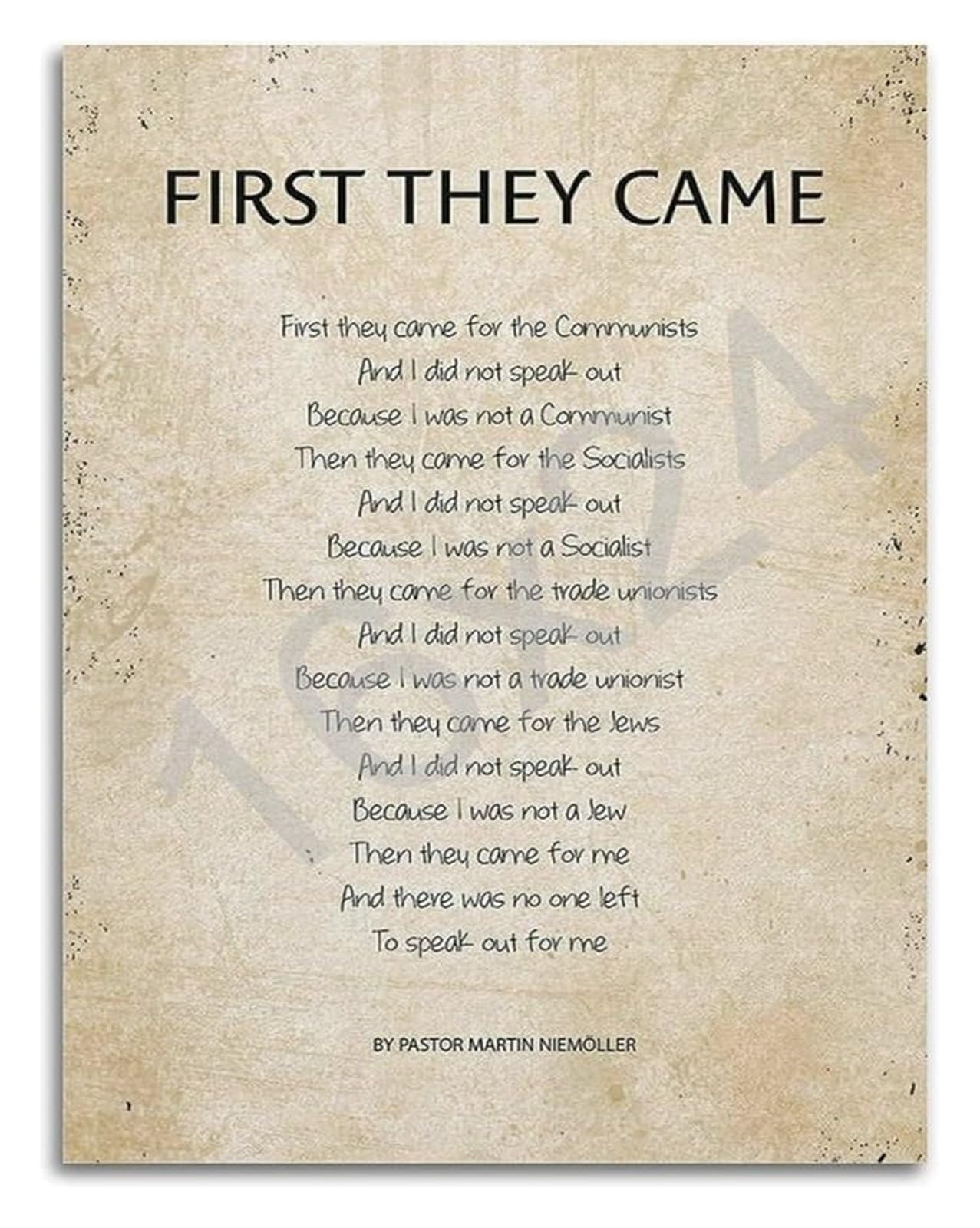 NWPNLXEA Literary and Historical Poster First They Came Famous Poem Wall-Art for Study Office or Library Wall Framed,16x24inch(40x60cm)