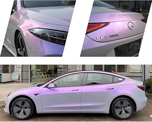 Miniatura 8 de Rollo de vinilo para automóvil, color gris claro brillante a morado, diseño de camaleón, adhesivo con cambio de color, vinilo elástico para vehículo