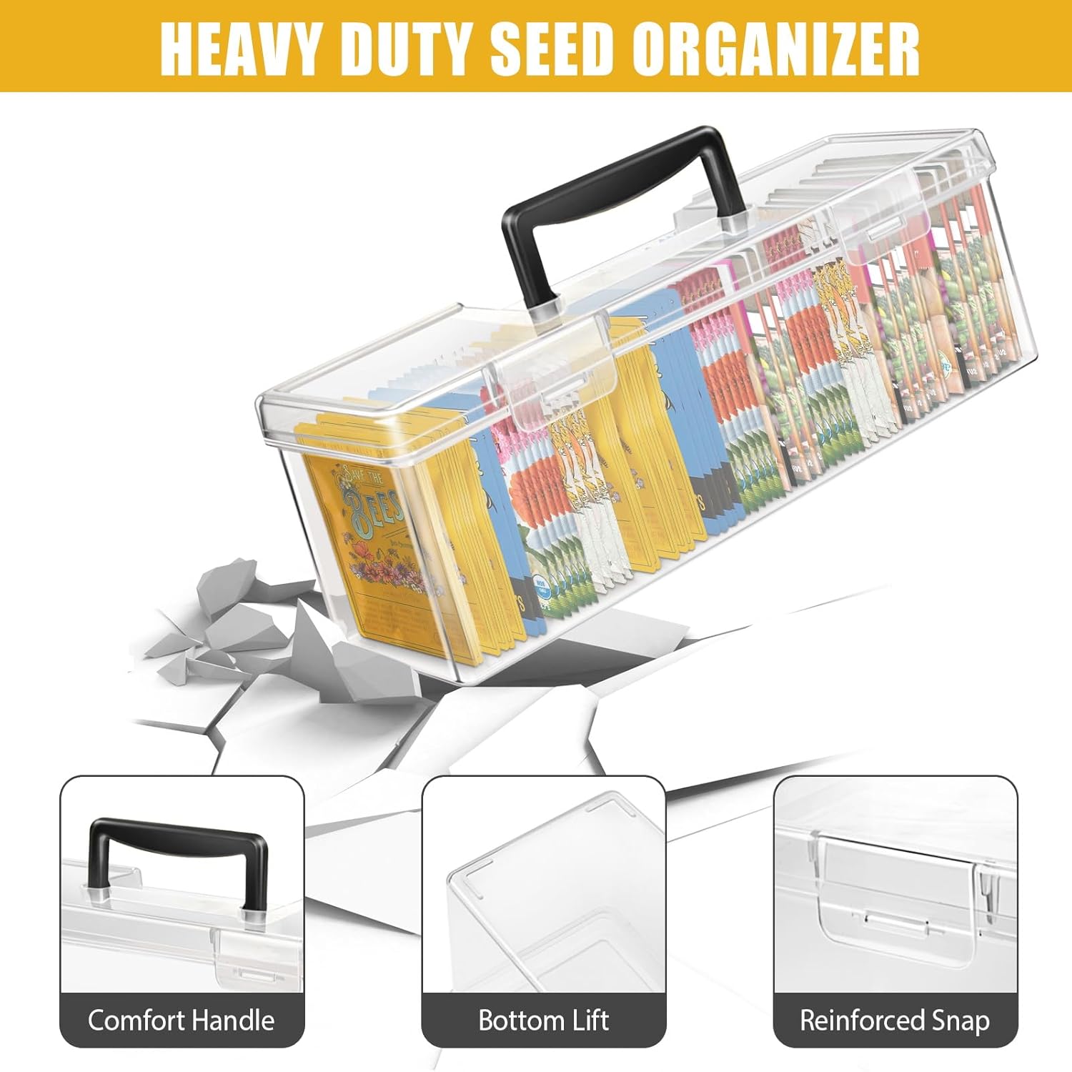 tutata Seed Packet Organizer Box Plastic Portable Seed Packet Storage Box, Seed Storage Organizer - Image 7