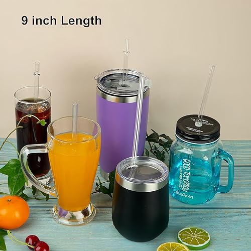 Miniatura 9 de Pajitas de plástico duro transparentes reutilizables de 9 pulgadas para vasos de 16 y 20 onzas, con cepillo de limpieza (9 pulgadas, transparente,