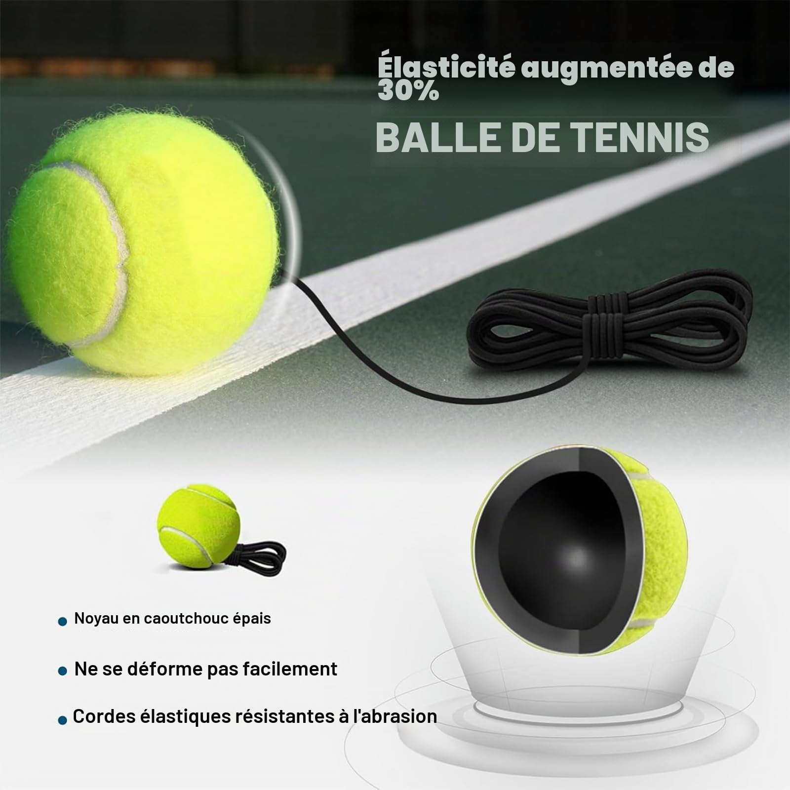 Kit d'entraînement de tennis avec balles de tennis de qualité supérieure et pied en métal de 1,2 kg - Jeu de balle innovant et appareil d'entraînement de tennis pour l'extérieur, le jardin, le